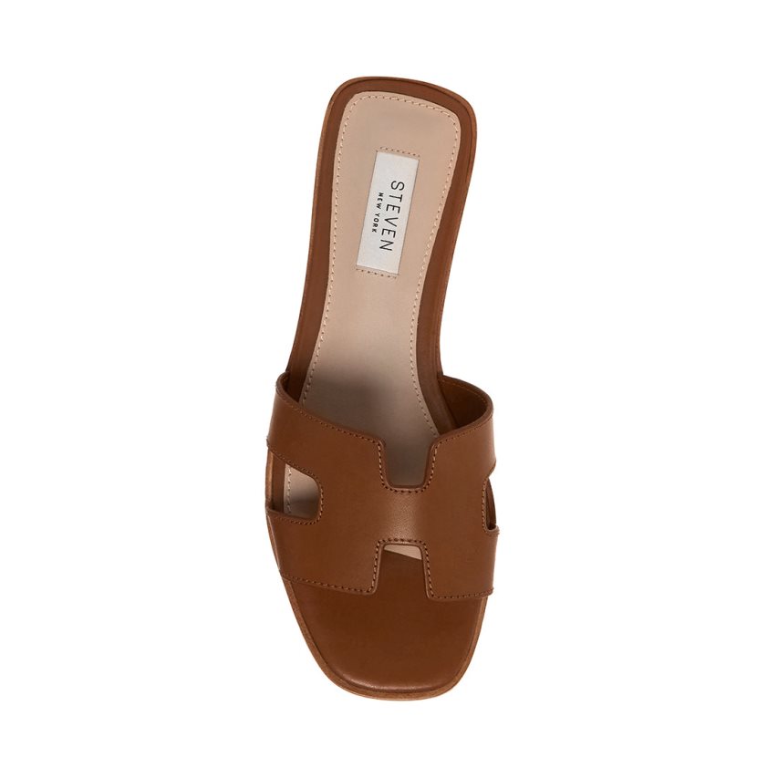 Brown Steve Madden Hadyn Leather Women's Slides | PH 432916KI